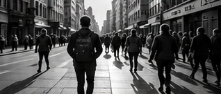 A person walking through a city